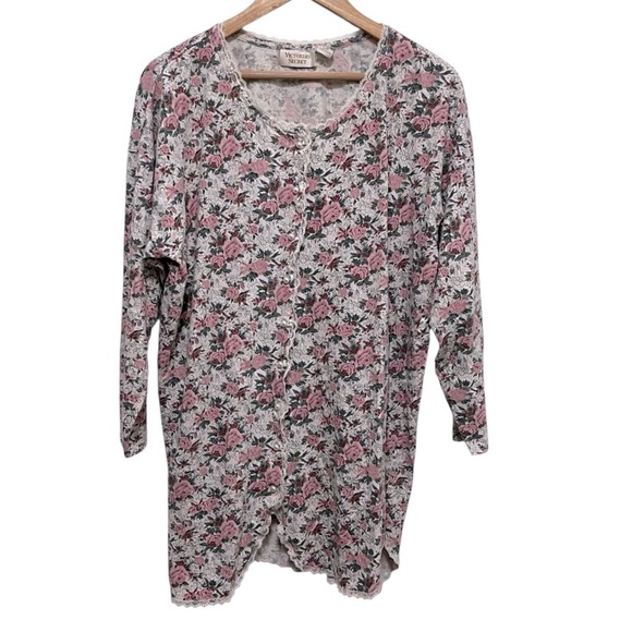 VICTORIA’S SECRET Lace Floral Long Sleeve asleep Shirt Nightgown Size M/L - Picture 1 of 11
